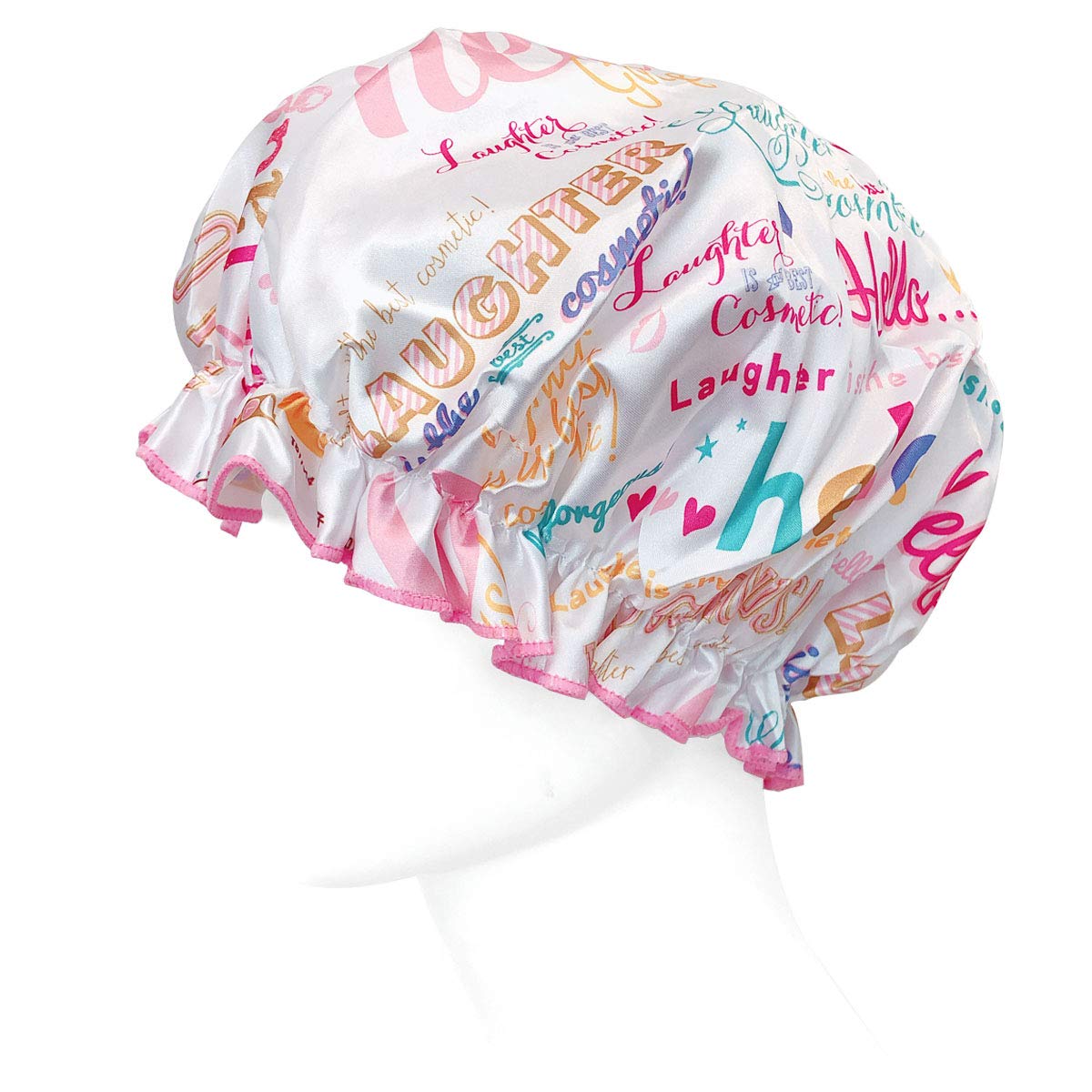 allydrew Reusable Women's Waterproof Shower Caps for Long Hair, Hello Laughter