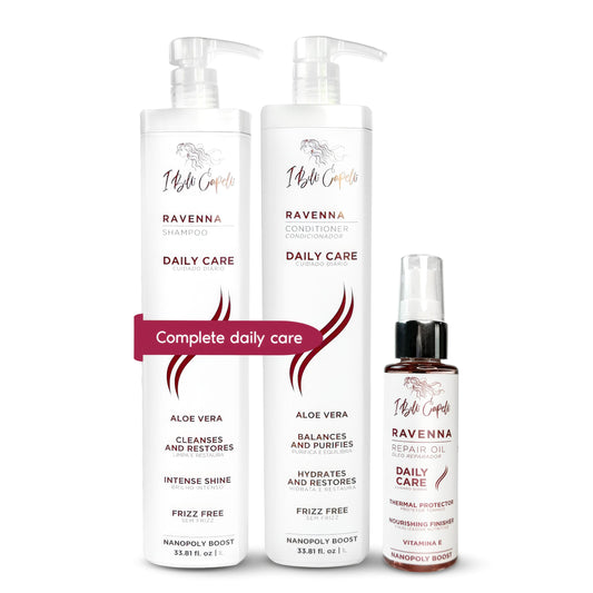 I Belli Capelli Ravenna Daily Care Kit - Aloe Vera Shampoo & Conditioner + Repair Oil - Paraben-Free, Deep Moisture, Breakage Reduction & Repairs Beauty & Personal Care I Belli Capelli