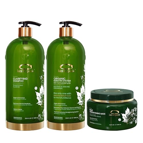 ORGANIC KERATIN SYSTEM PREMIUM - PROFESSIONAL HAIR STRAIGHTENING BUNDLE (Clarifying Shampoo 1000ml + Keratin Treatment 1000ml + Mask 500ml)