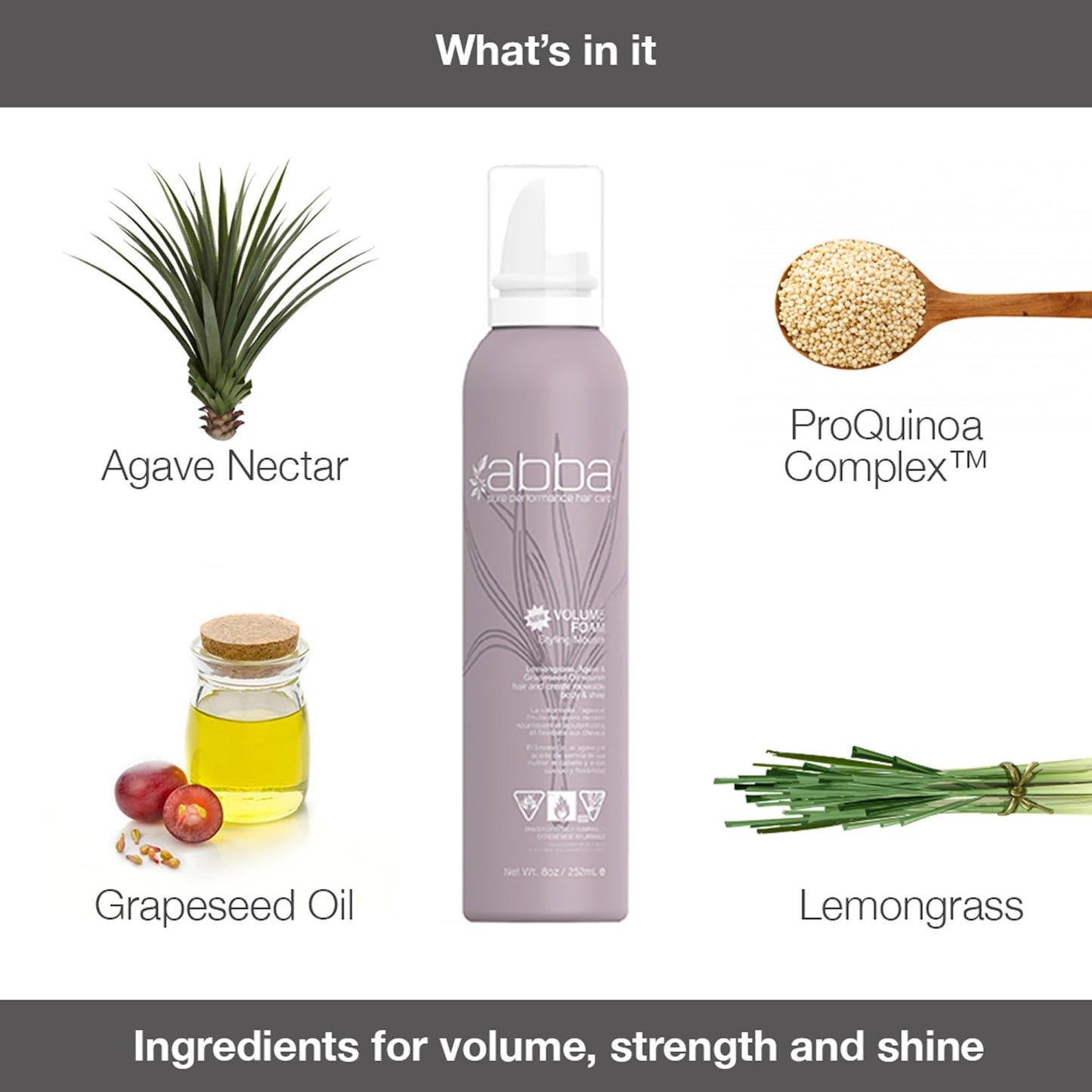 ABBA - Pure Volume Foam Styling Mousse - Grapefruit & Lemongrass, 8 fl oz