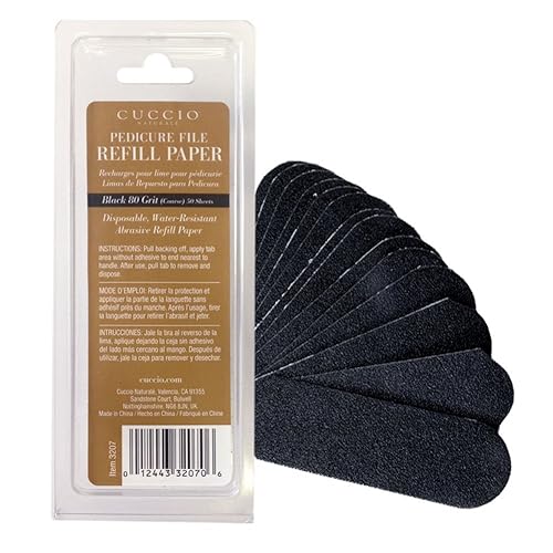 Cuccio Naturale 50-Count Black 80-Grit Pedicure File Refills - Coarse, Water-Resistant, Disposable Abrasive Sheets for Professional Foot Care - Fits
