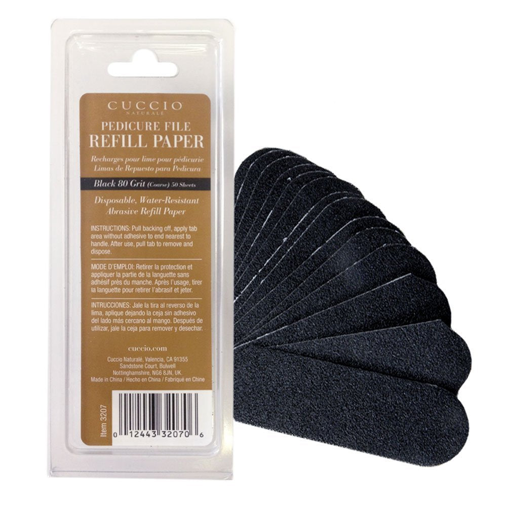 Cuccio Naturale 50-Count Black 80-Grit Pedicure File Refills - Coarse, Water-Resistant, Disposable Abrasive Sheets for Professional Foot Care - Fits