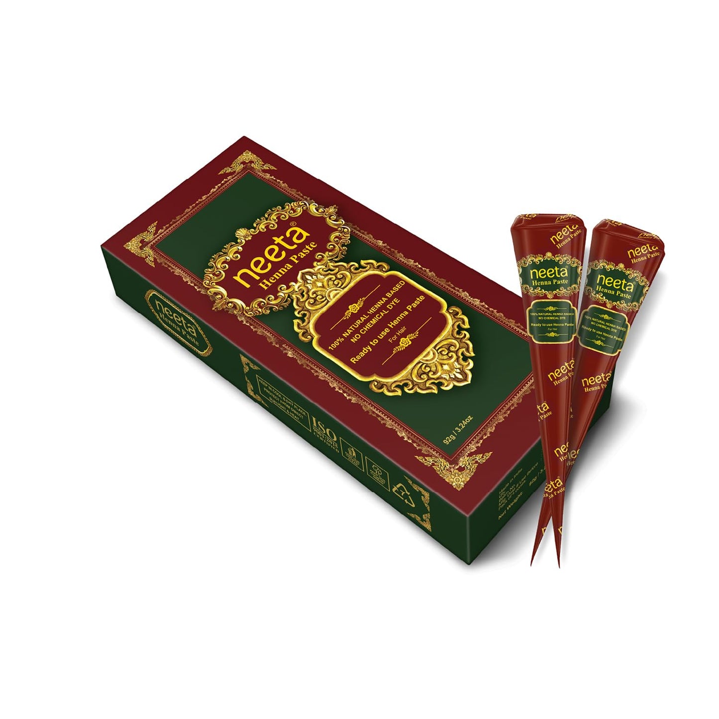 Neeta Ready-to-Use Henna Paste for Hair - Herbal Henna-Based Formula - Reddish Brown - Pack of 4 Cones Beauty and Personal Care Neeta