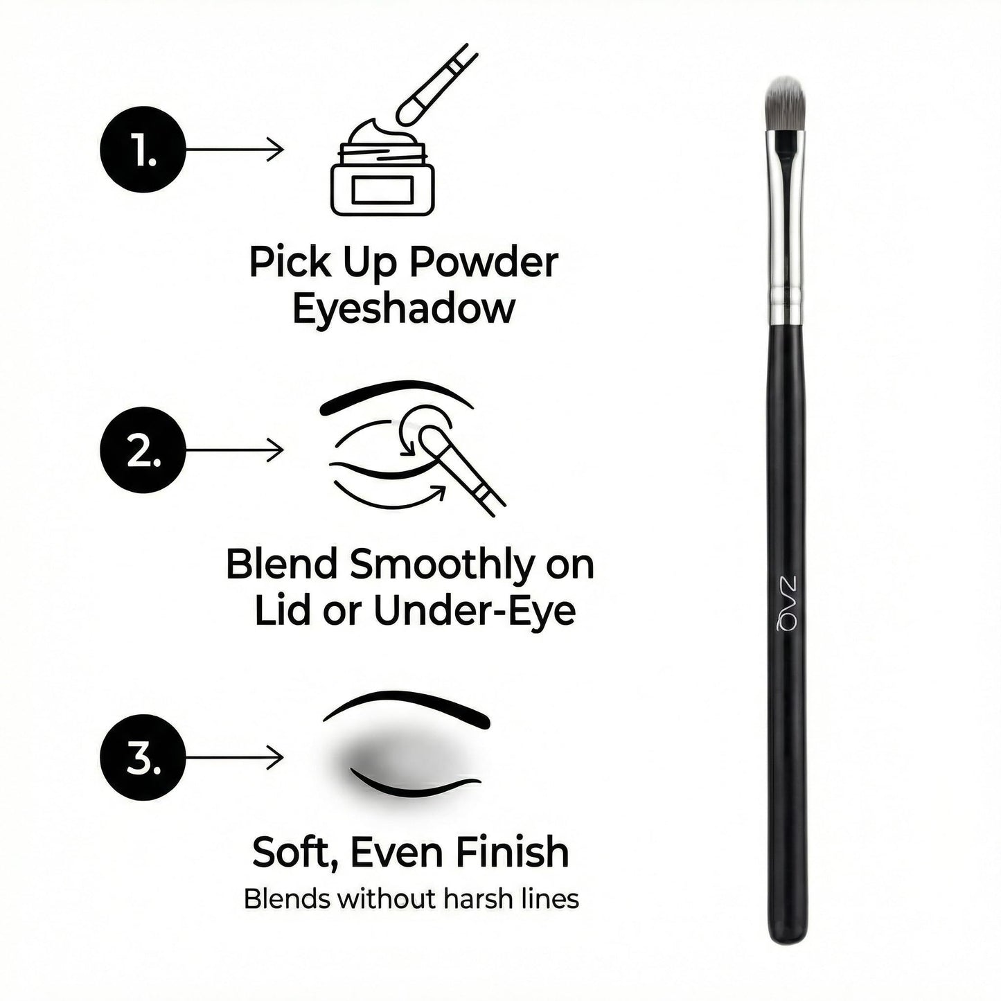 ZAQ Eye Shadow Brush for Blending, Concealer, Professional Tools for Applying Cream, Liquid Shadows and Eye Primer Base with Vegan Bristles