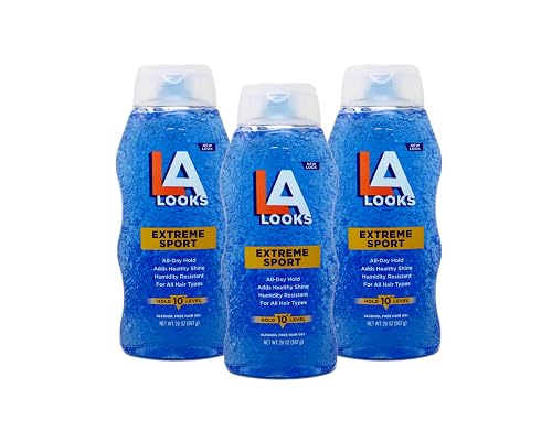 LA Looks Extreme Sport Hair Gel, All-Day Hold, Humidity Resistant, Alcohol Free, Hold Level 10, 20 oz (Pack of 3)