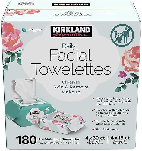 KIRKLAND Signature Daily Facial Towellettes, 4.53 Pound (180 Count, 1-Box)