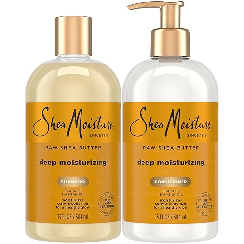 SheaMoisture Shampoo & Conditioner Set, Deep Moisturizing with Raw Shea Butter, Sea Kelp & Argan Oil for Coily & Curly Hair, 13 Oz Ea