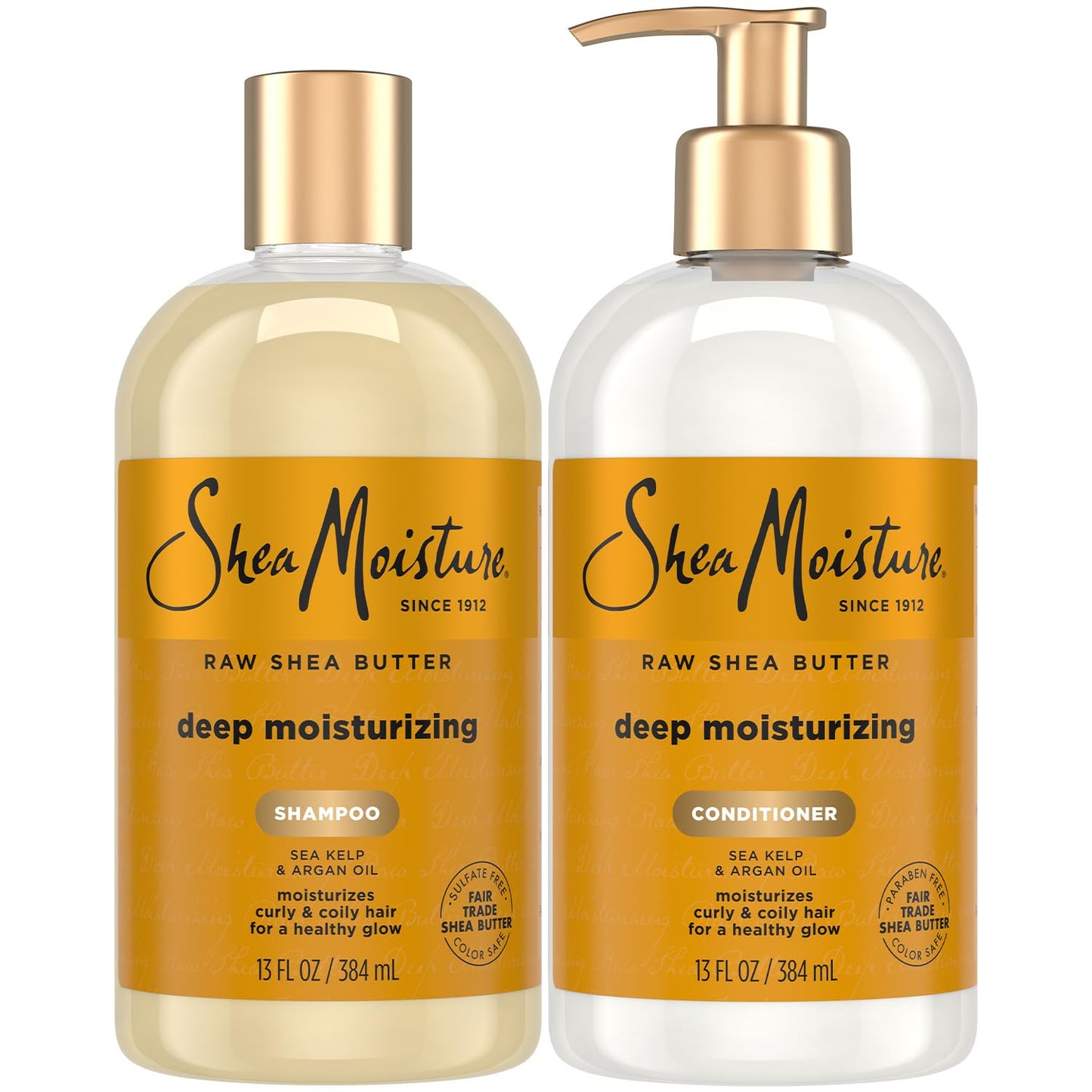 SheaMoisture Shampoo & Conditioner Set, Deep Moisturizing with Raw Shea Butter, Sea Kelp & Argan Oil for Coily & Curly Hair, 13 Oz Ea