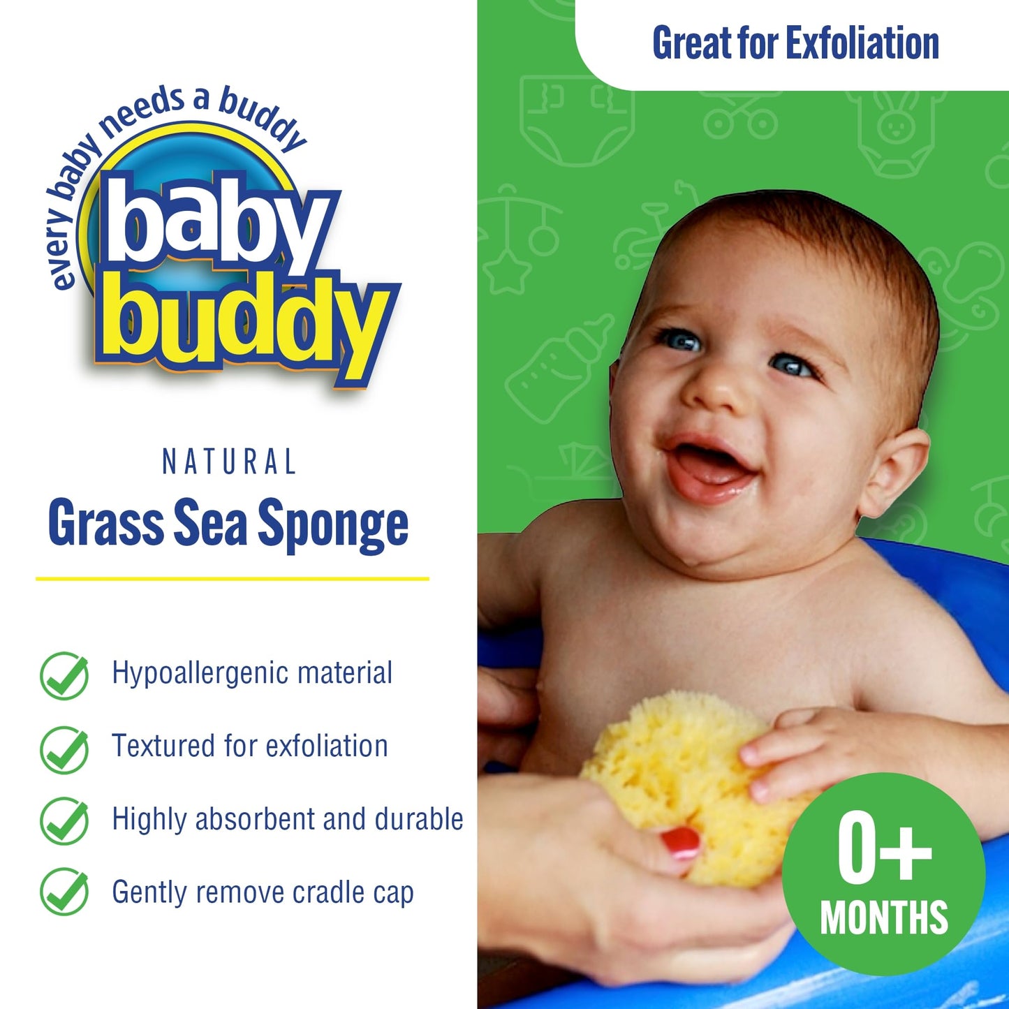 Baby Buddy Natural Baby Bath Sponge 4in Soft Grass Sea Sponge Soft on Baby's Tender Skin, Biodegradable, Hypoallergenic, Absorbent Natural Sea Sponge Beauty and Personal Care Baby Buddy