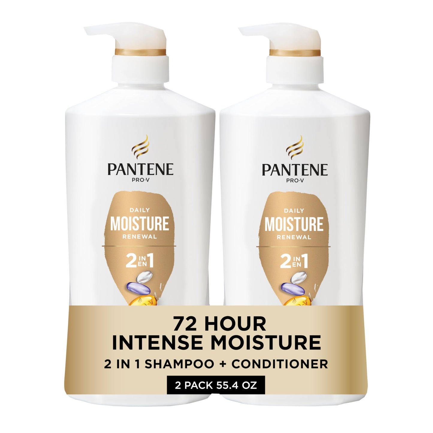 Pantene 2-in-1 Shampoo & Conditioner, Daily Moisture Renewal - Pro-V Nutrients for Dry, Color-Treated, Straight to Curly Hair, 72-Hour Hydration