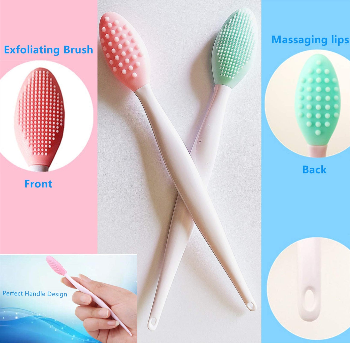 4 Pcs Lip Scrub Brush,Lip Scrubber Exfoliator, Double-Sided Silicone Lip Brush Tool for Men Women Lip Lightening,Lip Exfoliator Scrubber Tool for Dark