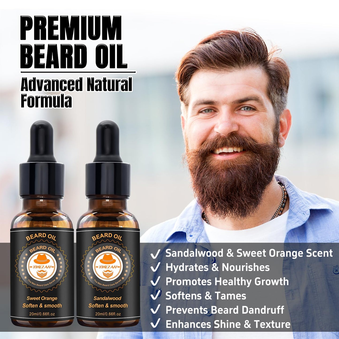 XIKEZAN Beard Kit for Men Care w/Beard Conditioner, Wash, Oil, Balm, Brush, Comb,Birthday Fathers Valentines Gifts for Men Him Dad Husband Boyfriend