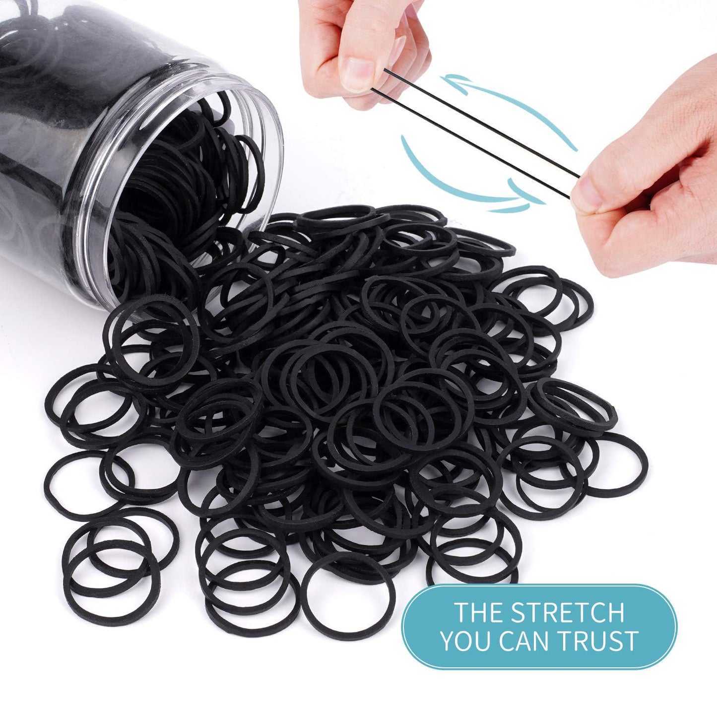 HOYOLS 3/4” Inches Black Hair Rubber Bands for Hair Ties Small Mini Elastics Bands Large Braiding Ponytail Holders for Girls No Damage 600pcs (M) Beauty and Personal Care HOYOLS
