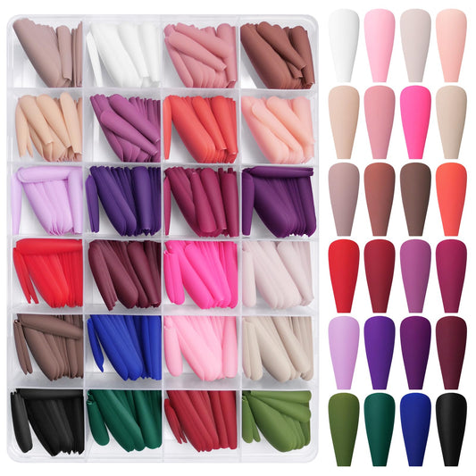 AddFavor 576pcs Long Press on Nails Coffin Matte Fake Nails Full Cover Ballerina Medium Length Acrylic Artificial False Nail Tips 24 Solid Colored Beauty & Personal Care AddFavor