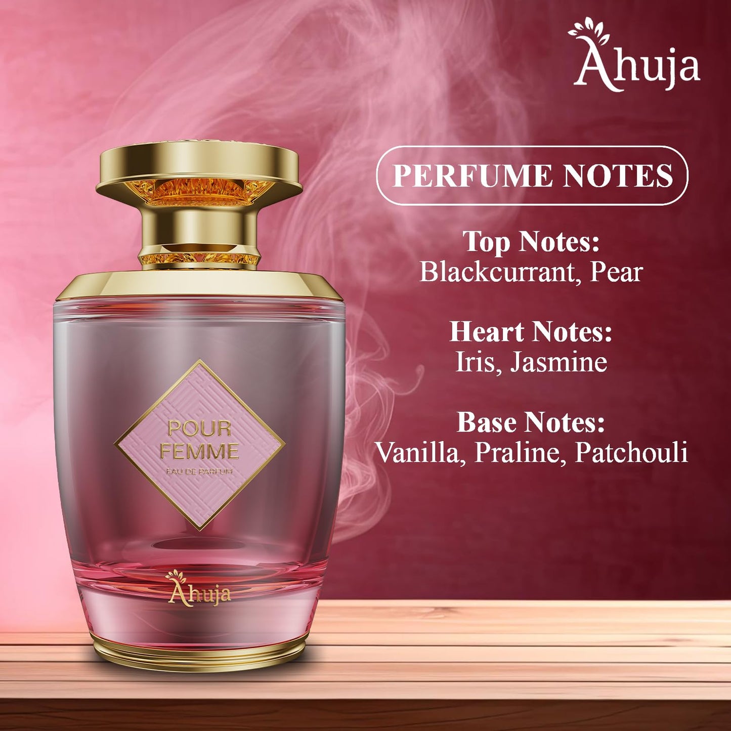AHUJA Pour Femme Eau De Parfum 3.4oz - Luxurious Women’s Fragrance w/Notes of Floral Iris, Patchouli & Vanilla - Elegant, Long Lasting Perfume Beauty & Personal Care AHUJA