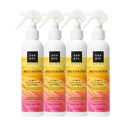 SGX NYC Multitasker 7-in-1 Daily Leave-In Treatment - Heat Protection Spray for Hair - Weightless Leave In Conditioner Spray with Biotin - 4 pc