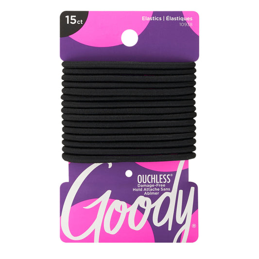 Goody Ouchless Hair Elastics - No Pull, No Breakage, Tangle-Free Hold for Thick, Curly, Coily & Textured Hair - 15 Count, Black, Long-Lasting Ponytail Beauty and Personal Care GOODY Default Title