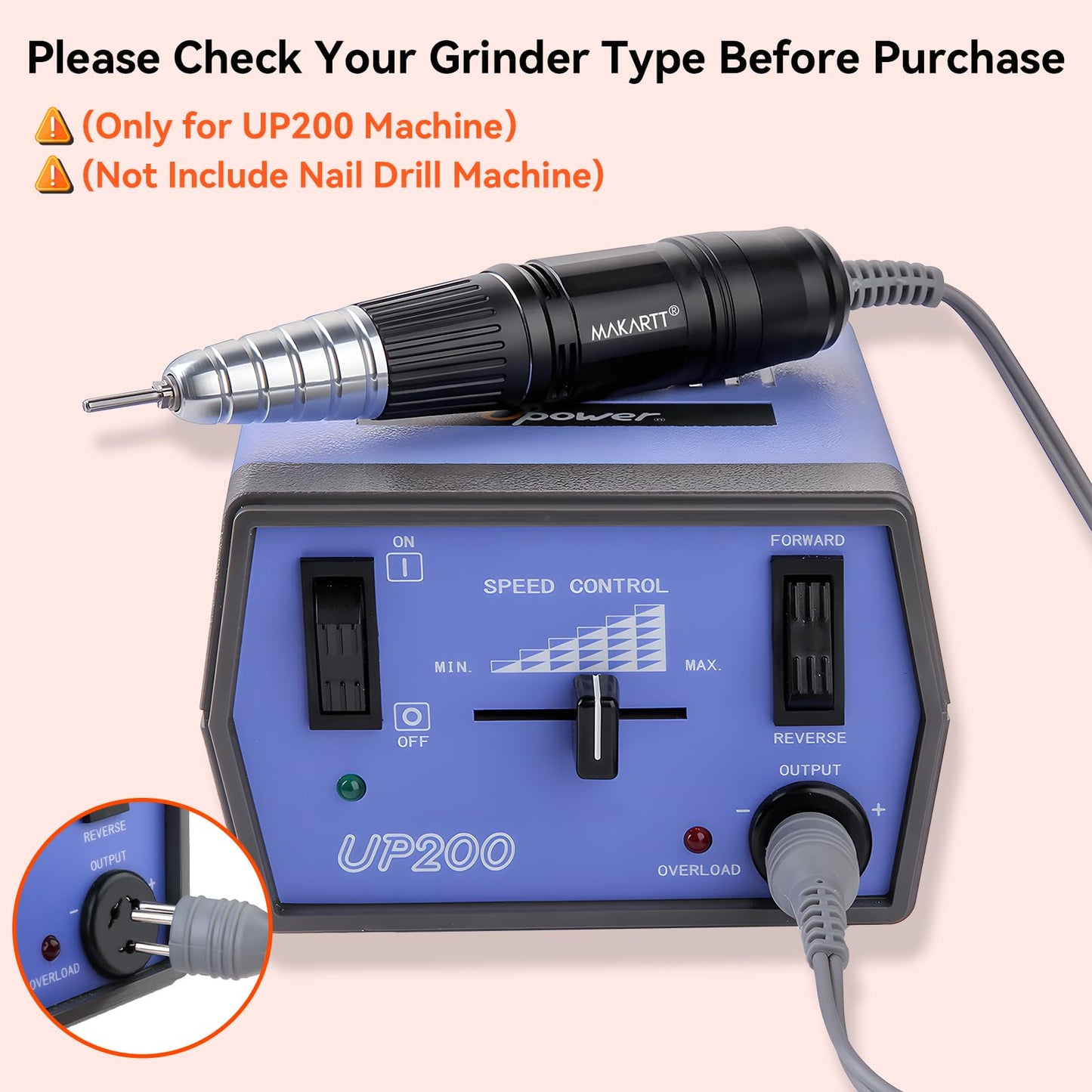 Makartt Nail Drill Handpiece for Up200 Machine:Professional Electric File Remove Gel Polish Poly Nail Gel Black B-05 Removing for Removing Acrylic