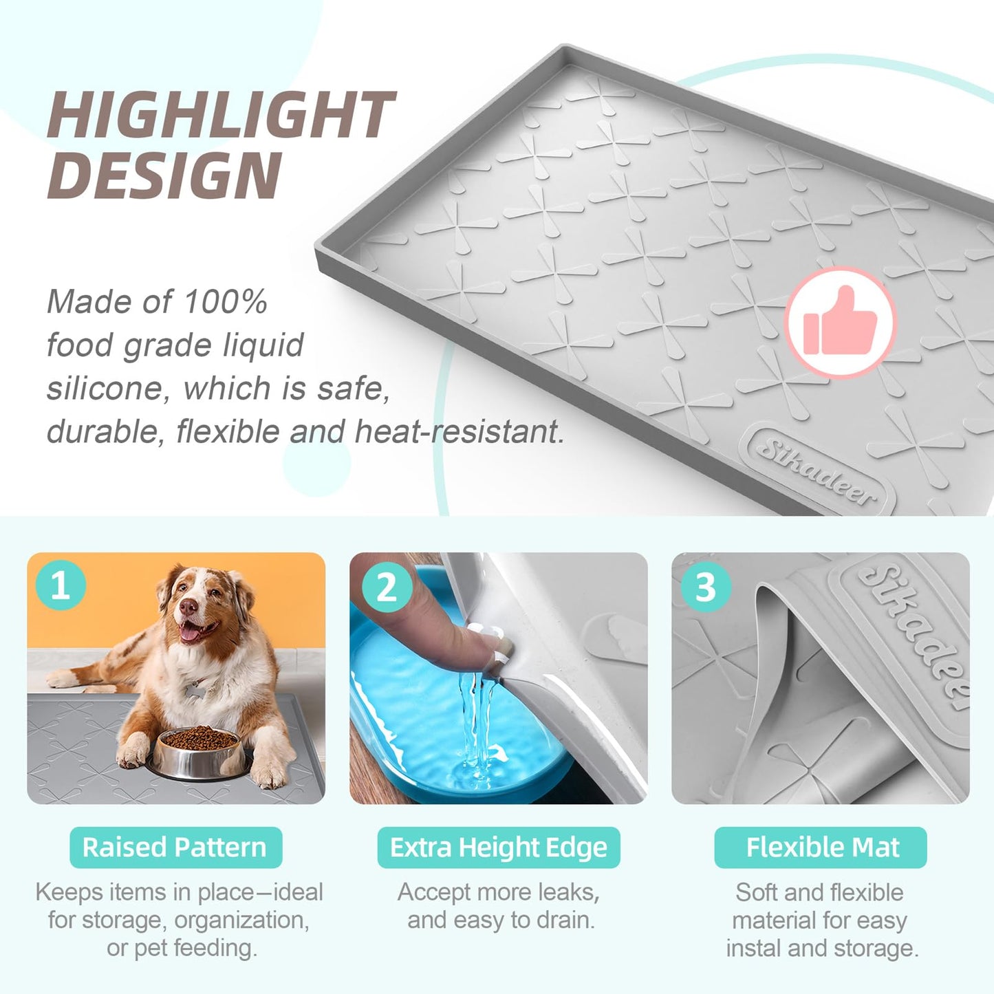 SIKADEER 34"x22" Under Sink Silicone Mat – Waterproof Drawer, Shelf & Cabinet Liner, Kitchen Sink Protector, Boot Tray & Pet Mat