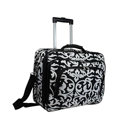 Ladies Damask Rolling Computer Laptop Bag Brief Case -- FITS A 13", 14", 15", 16" OR 17" LAPTOP (MEASURED CORNER TO CORNER DIAGONALLY)