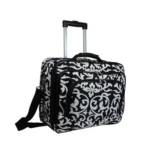 Ladies Damask Rolling Computer Laptop Bag Brief Case -- FITS A 13", 14", 15", 16" OR 17" LAPTOP (MEASURED CORNER TO CORNER DIAGONALLY)