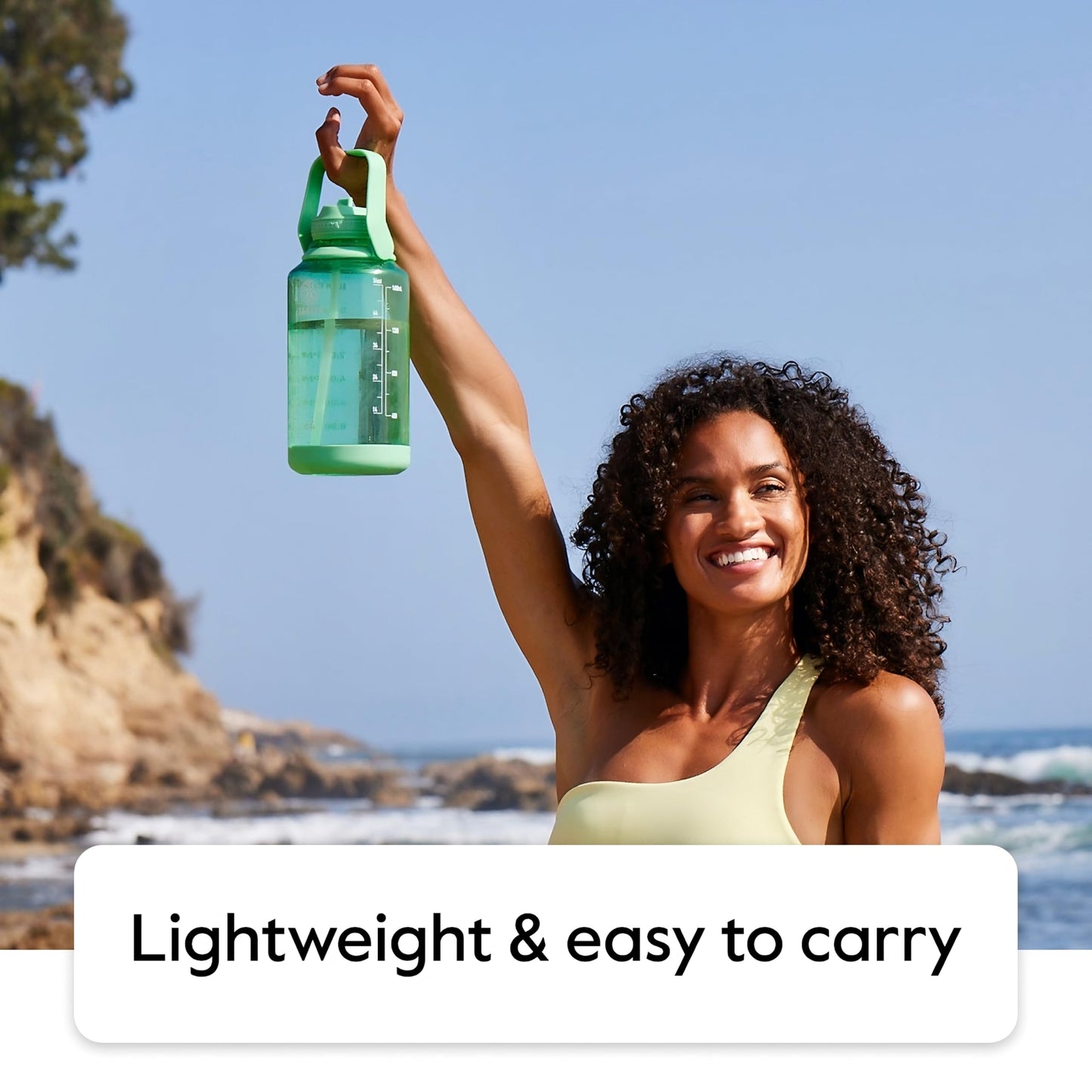 Takeya Tritan 64 oz Motivational Water Bottle with Straw Lid - Durable, BPA-Free - With Time Marker - Leakproof & Non-Slip Bumper - Cloud White