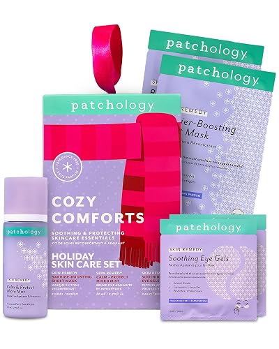 Patchology Cozy Comforts Holiday Skincare Gift Set - Soothing Under Eye Patches, Barrier-Boosting Hydrating Sheet Masks & Calming Mist - Limited Beauty & Personal Care Patchology