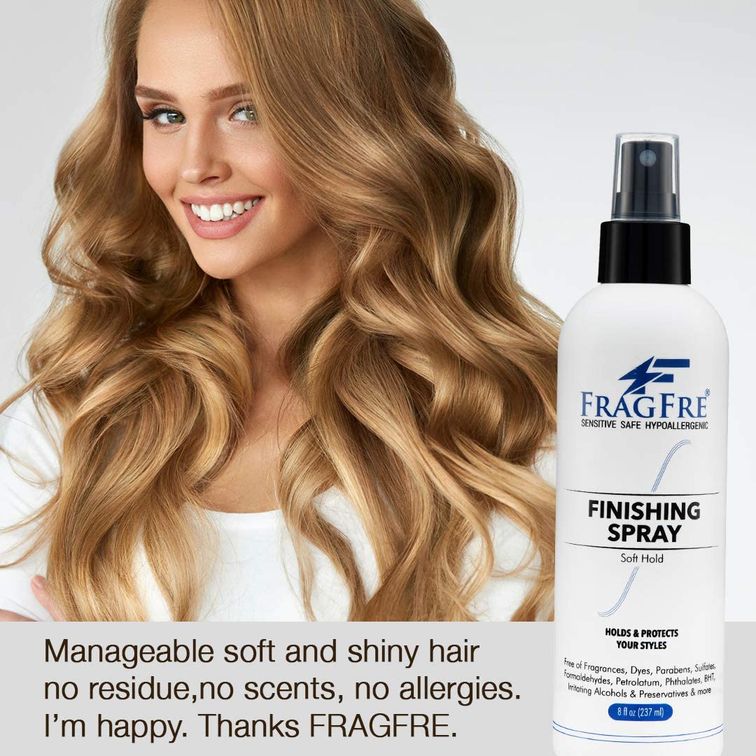 FRAGFRE Hair Finishing Spray 8 oz - Flexible Soft Hold - Hair Spray for Sensitive Skin - Fragrance Free Hypoallergenic Parabens Free - Non Irritating