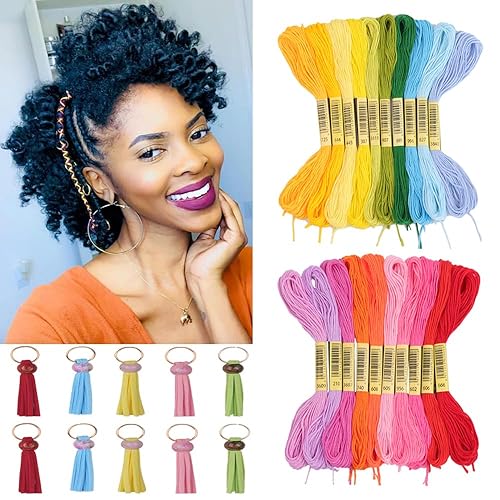 30 PCS Hair Accessories Set - 20 Colorful Hair String Threads, 10 Acrylic Leaf Charms for African Braids, Perfect for Black Women and Girls
