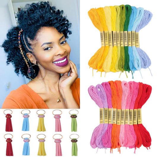 30 PCS Hair Accessories Set - 20 Colorful Hair String Threads, 10 Acrylic Leaf Charms for African Braids, Perfect for Black Women and Girls