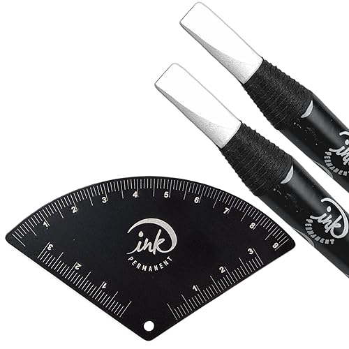 Ink Permanent Brow Mapping Kit with Eyebrow Ruler and 2 White Peeling Pencils - Aluminum Alloy Fan-Shaped Eyebrow Design Tool for Microblading, PMU…