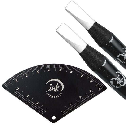 Ink Permanent Brow Mapping Kit with Eyebrow Ruler and 2 White Peeling Pencils - Aluminum Alloy Fan-Shaped Eyebrow Design Tool for Microblading, PMU…