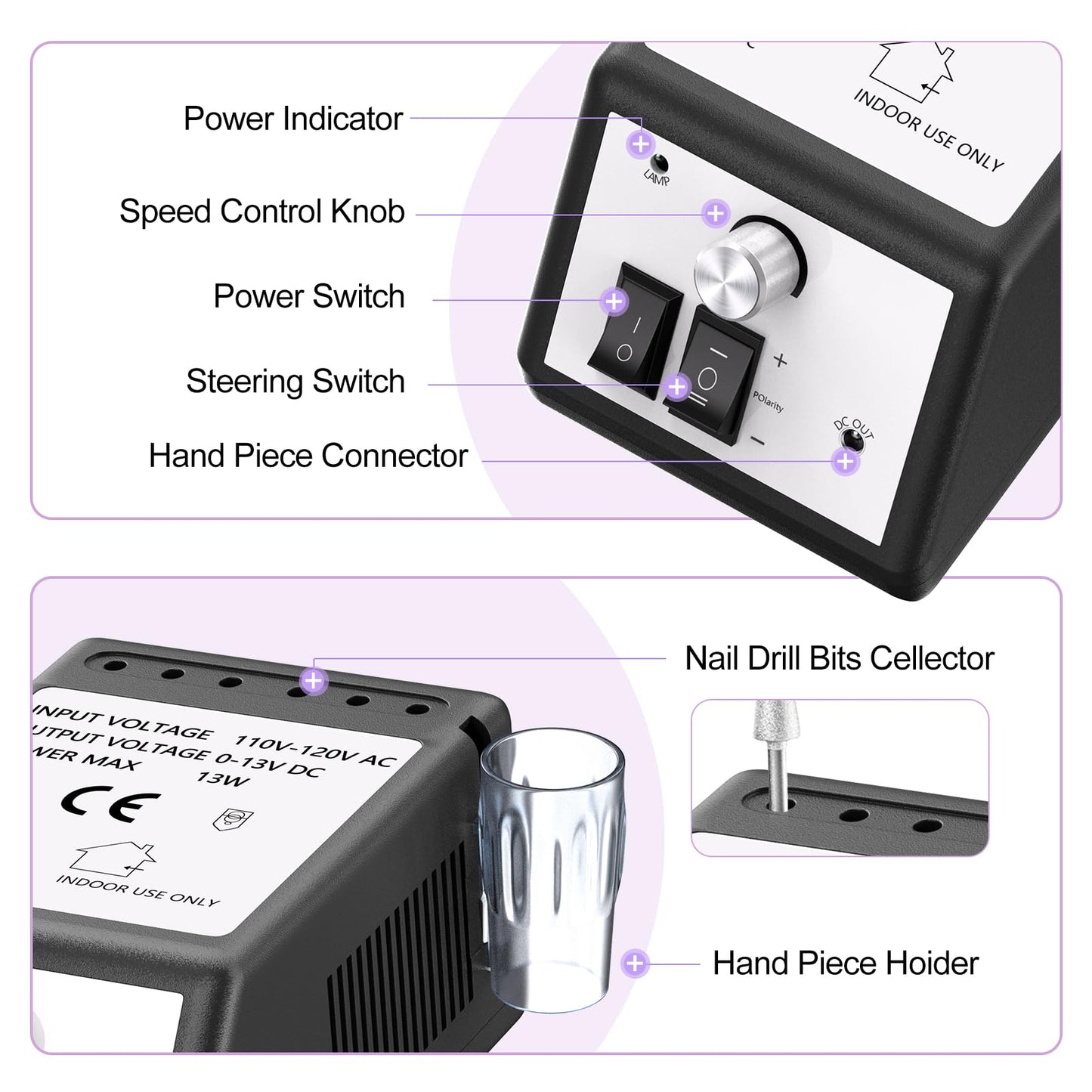 JIASHENG Professional Nail Drill, 20000rpm Electric Nail Drill Machine, Electronic Nail File Drills for Acrylic Nails Gel Nails Manicure Pedicure