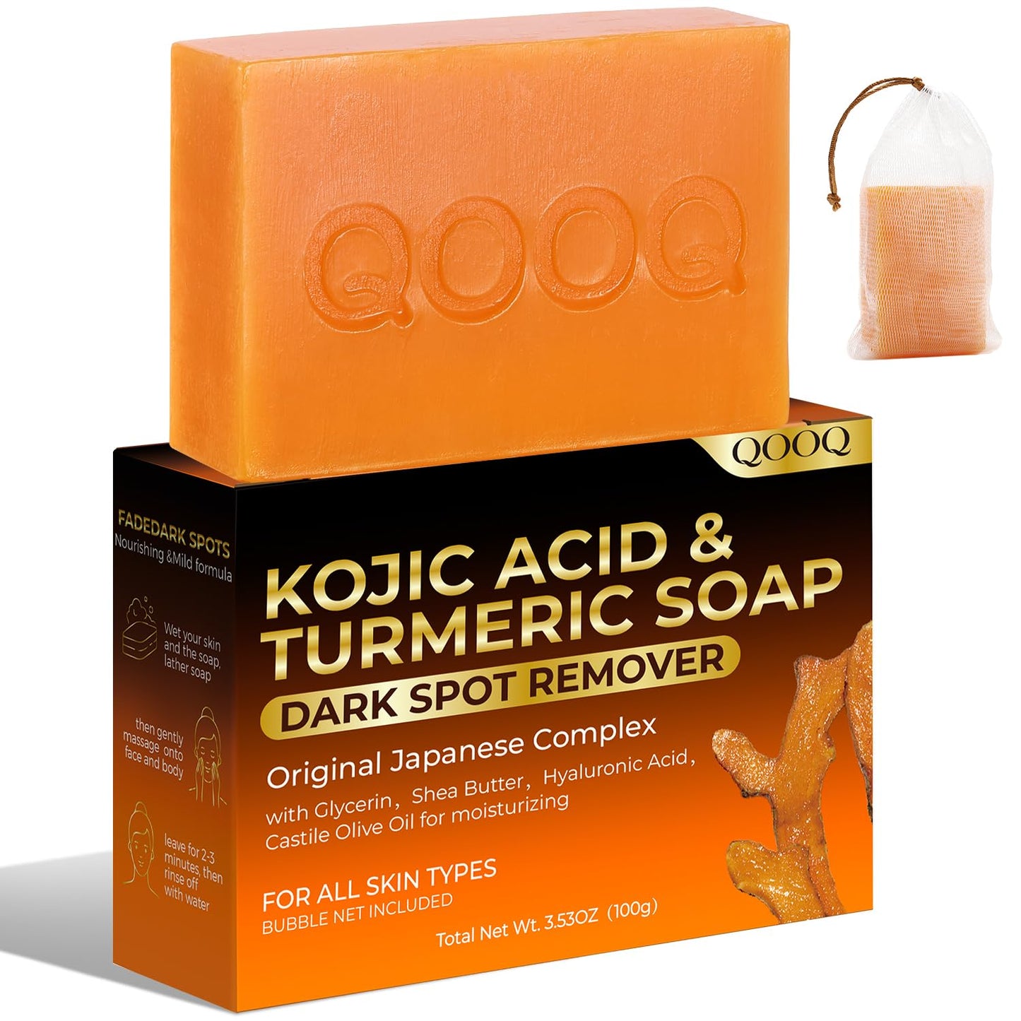QOOQ Turmeric Kojic Acid Soap for Dark Spots Remover - Facial Cleansing Bar with Vitamin C, Retinol, Collagen, Vitamin E, Glycerin, Shea Butter Beauty and Personal Care QOOQ