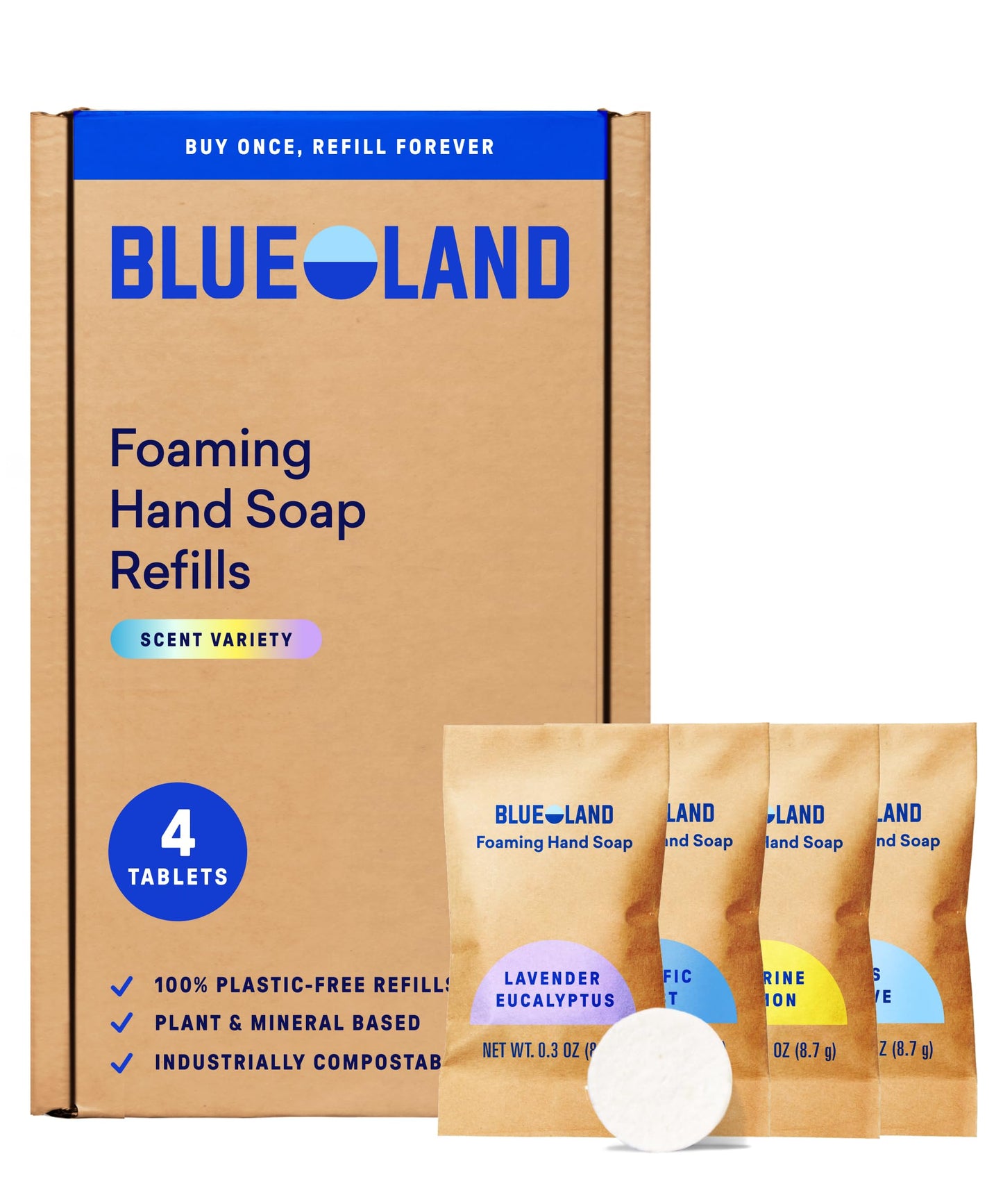 BLUELAND Foaming Hand Soap Refill Tablets, 4-Pack, Variety Pack Scents, Eco Friendly Cleaning Products, 4 x 9 Fl oz Beauty & Personal Care BLUELAND