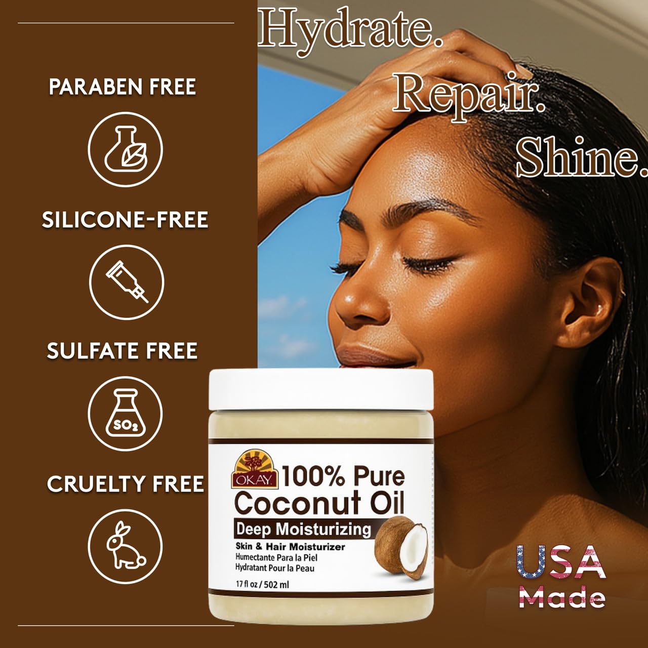 Okay All Natural Coconut Oil Deep Moisturizer for Unisex - 17 oz Oil