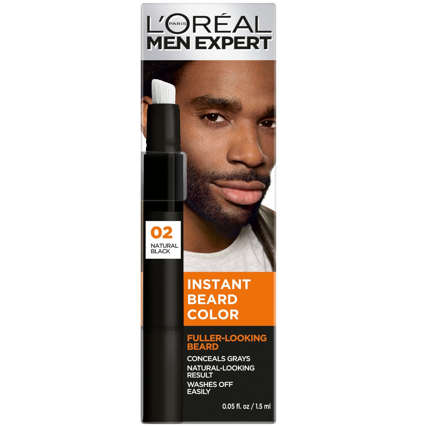 L’Oreal Paris Men Expert Instant Temporary Beard Color, Beard Filler for a Natural and Fuller-Looking Beard, 02 Natural Black, 0.05 Fl Oz