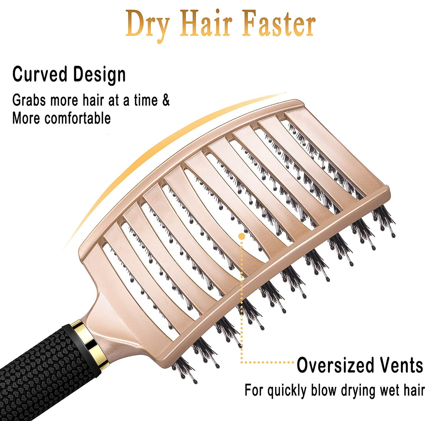 KTKUDY Detangling Brush Getting Knots Out without Pain - Boar Bristles HairBrush Make Hair Shiny & Healthier Vented Detangler Brush for Women Men Kids