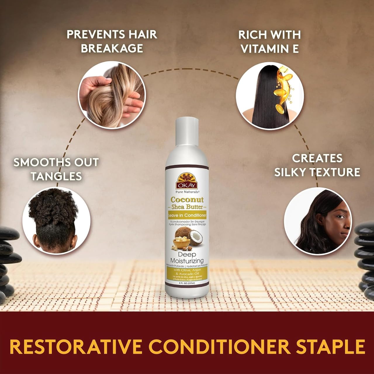 OKAY | Coconut & Shea Butter Leave-In Conditioner | For All Hair Types & Textures | Fortify - Strengthen - Revitalize | With Olive, Argan & Avocado