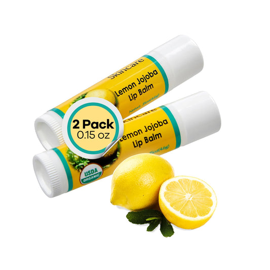 Desert Oasis Skincare | USDA Organic Lemon Lip Balm - 70% Jojoba Oil with Beeswax - Steam Distilled Lemon Essential Oil - Natural Softens for Dry