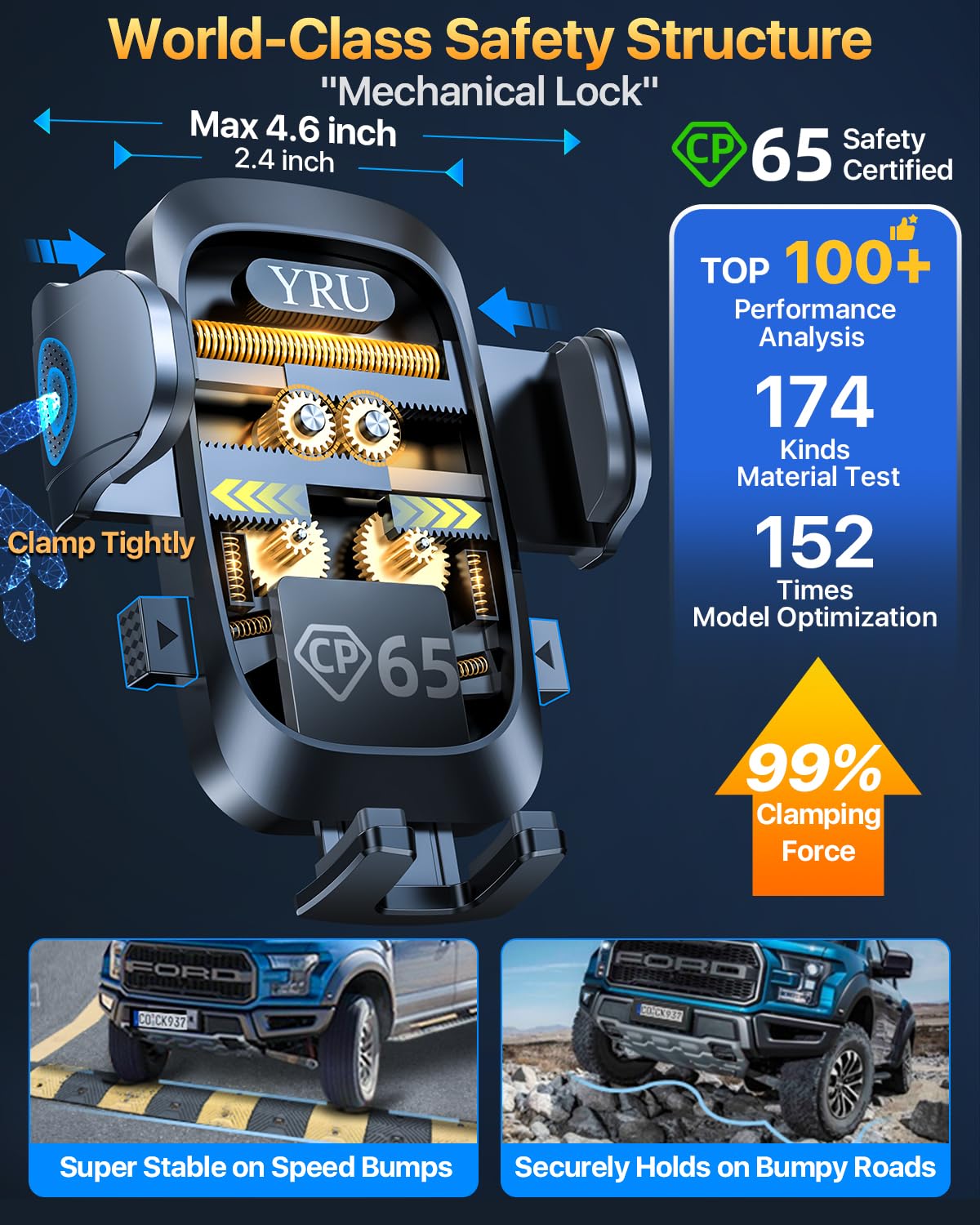 YRU [True Upgrade for Safety] Car Phone Holder Mount [Patent & Military-Grade] Dashboard Cell Phone Holder for Car Vent Windshield Phone Stand…