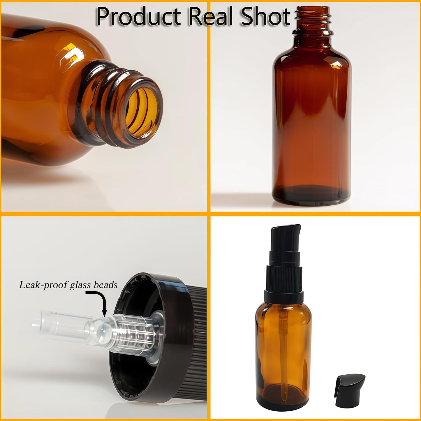 ericotry 3PCS 100ml / 3.34oz Empty Refillable Amber Glass Cosmetic Pump Press Lotion Bottles Makeup Sample Packing Cream Lotion Bath Shower
