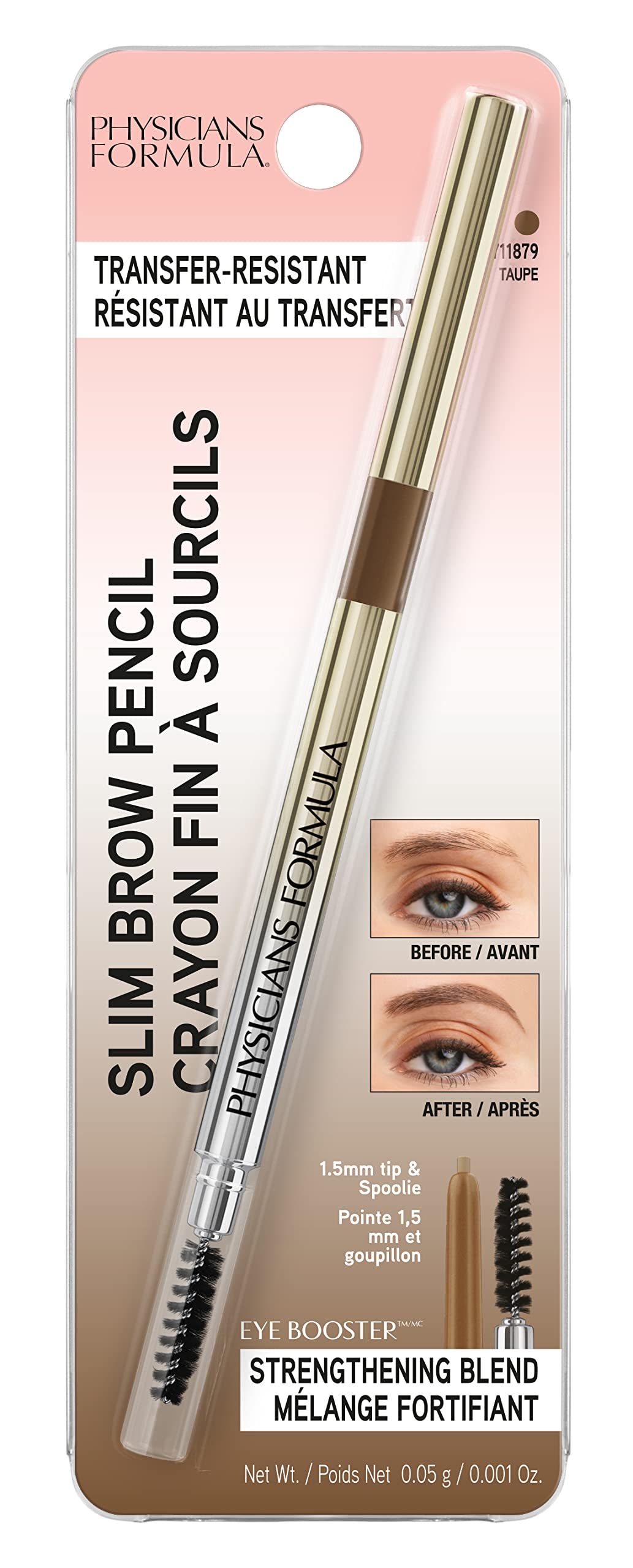 Physicians Formula Eyebrow Retractable Slim Definer Brow Pencil, Taupe Brown, Dual-Sided Brow Brush, Fine Tip, Shapes, Defines, Fills Brow Makeup |