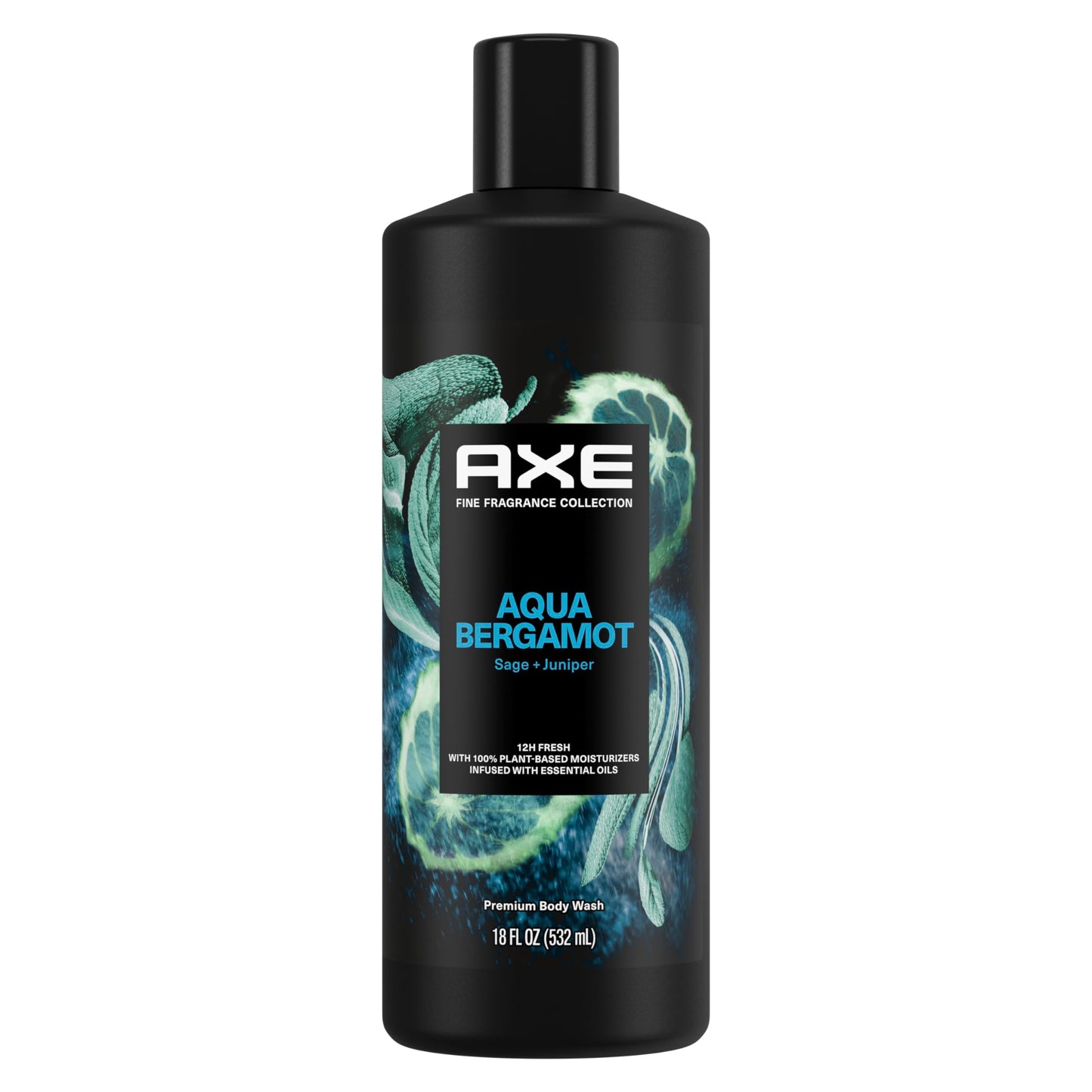 AXE Fine Fragrance Collection Body Wash For Men Aqua Bergamot 12h Refreshing Scent Shower Gel Infused with Bergamot, Sage, and Juniper Essential Oils