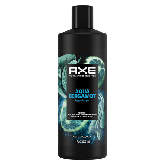 AXE Fine Fragrance Collection Body Wash For Men Aqua Bergamot 12h Refreshing Scent Shower Gel Infused with Bergamot, Sage, and Juniper Essential Oils
