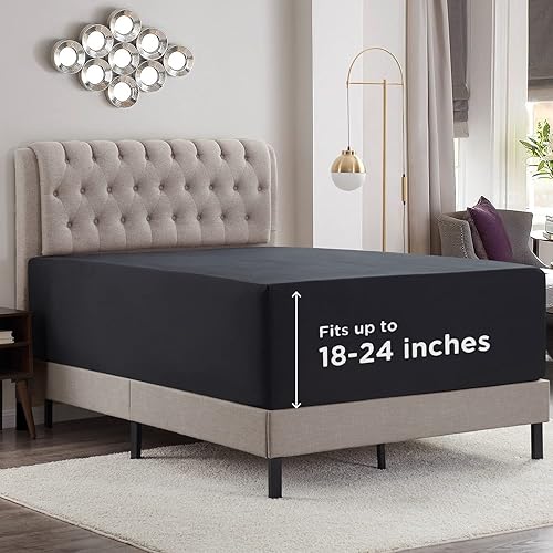 Empyrean Black Extra Deep Pocket King Fitted Sheet Only, Hotel Luxury King Size Fitted Sheets Easily Fits 18 to 24 Inch Mattress, Super Soft,