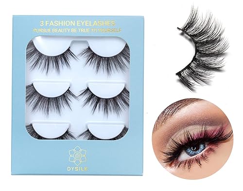 DYSILK Eyelashes Mink Lashes Fluffy- Cat Eye Lashes 3 Pairs 6D Mink Lashes Wispy Eyelashes Lashes That Look Like Extensions Lashes Set Reusable Lashes