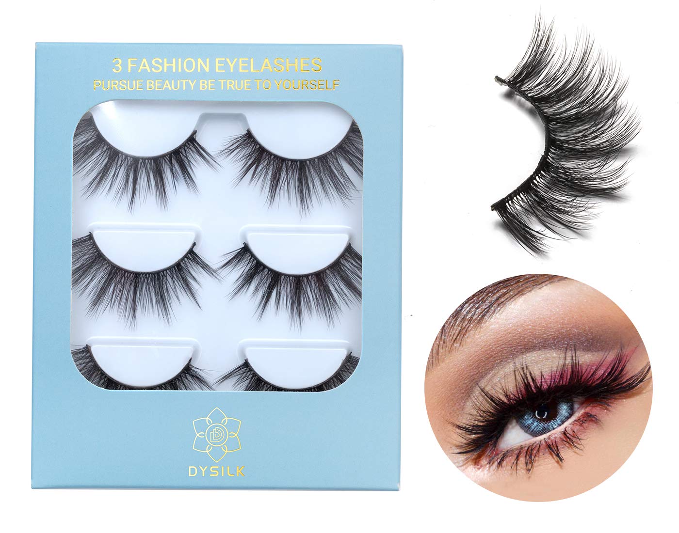 DYSILK Eyelashes Mink Lashes Fluffy- Cat Eye Lashes 3 Pairs 6D Mink Lashes Wispy Eyelashes Lashes That Look Like Extensions Lashes Set Reusable Lashes