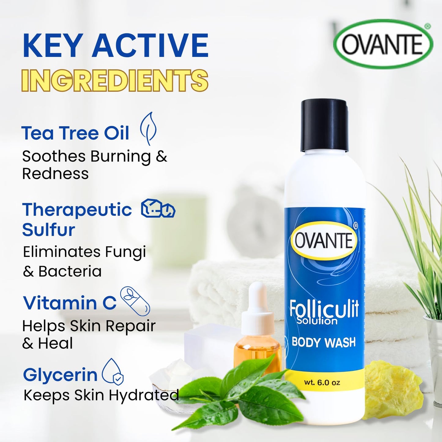 OVANTE Folliculite Solution Body Wash, Liquid Soap for Body Folliculitis - 6.0 oz Beauty & Personal Care OVANTE