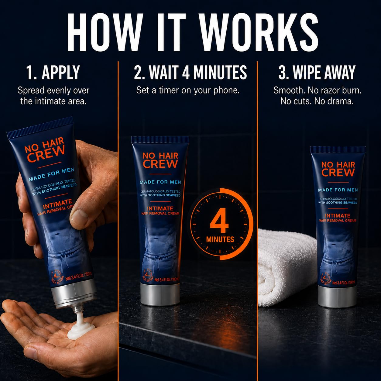 No Hair Crew Intimate/Private At Home Hair Removal Cream for Men - Painless, Flawless, Soothing Depilatory for Unwanted Coarse Male Body Hair, 100ml Beauty and Personal Care NO HAIR CREW